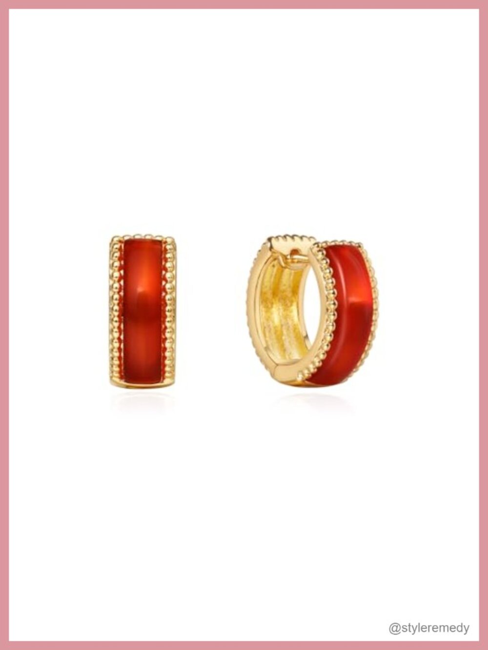 18K Gold Plated Copper Red Agate Huggie Hoop Earrings Women